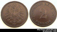 Germany, 1875D,  2 pfennig,  XF, KM2