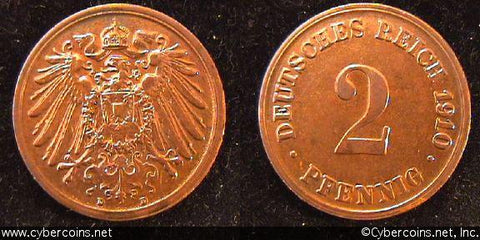 Germany, 1910D, 2 pfennig,  MS60, KM16