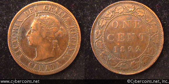 1892, Canada cent, KM7, VF. Trace dirt
