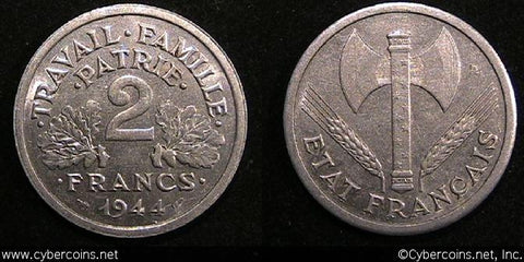 France, 1944, 2 francs, AU, KM904.1. Exact