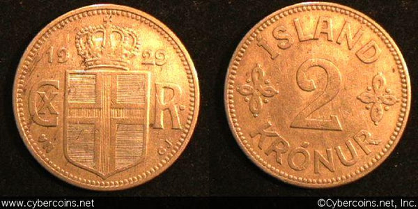 Iceland, 1929, VF, KM4.1 - 2 kronur. Even wear