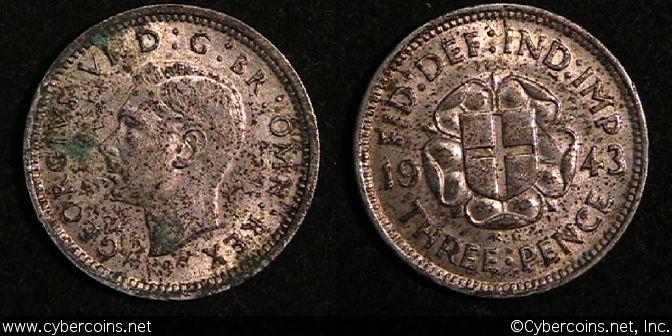 Great Britain, 1943,   3 pence,  AU, KM848