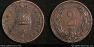 Hungary, 1902, 2 filler, XF, KM481 -