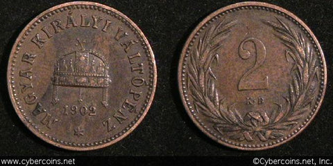 Hungary, 1902, 2 filler, XF, KM481 -