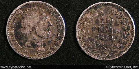 Netherlands, 1881 dot, 10 cent, VF/XF, KM80