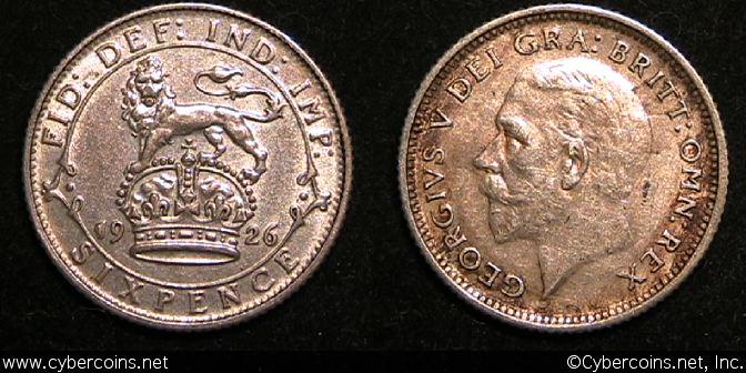 Great Britain, 1926, 6 pence,  XF/AU, KM828