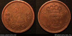 Denmark, 1916, 2 ore, XF+, KM813.1. Toned.