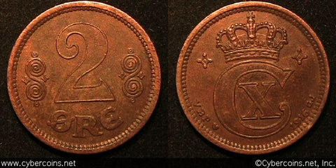 Denmark, 1916, 2 ore, XF+, KM813.1. Toned.