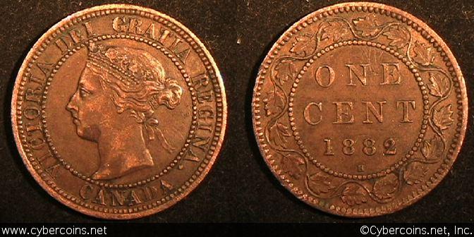 1882H, Canada cent, KM7, XF/AU. A few short
