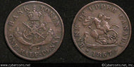Upper Canada, 1857, 1/2 Penny, KMtn2, VF.