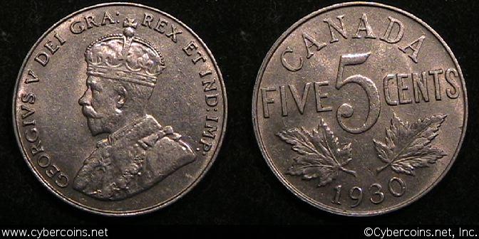 1930, Canada 5 cent, KM29, XF.