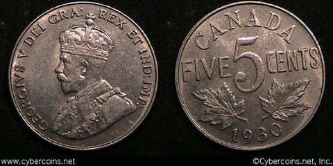 1930, Canada 5 cent, KM29, XF.