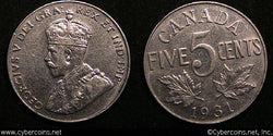1931, Canada 5 cent, KM29, XF/AU. Typical