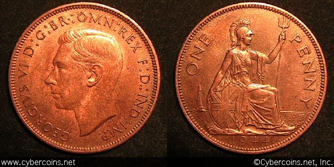 Great Britain, 1944, 1 penny, AU, KM845