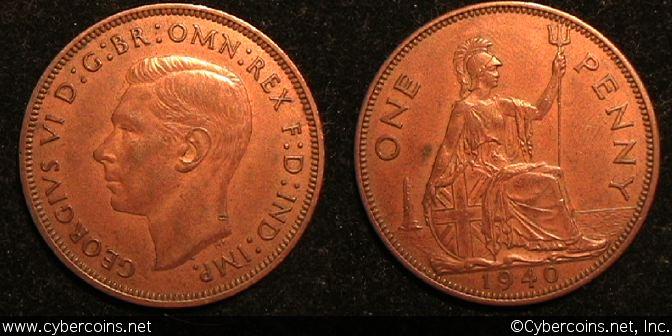 Great Britain, 1940, 1 penny, XF, KM845