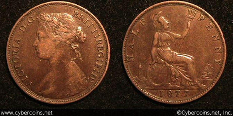 Great Britain, 1877, 1/2 penny, VF/XF, KM754