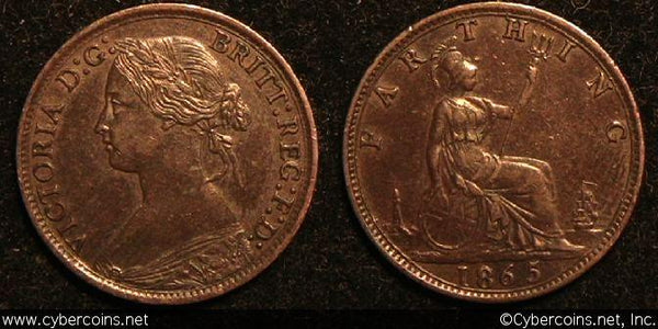 Great Britain, 1865/63, farthing, AU, KM747.2