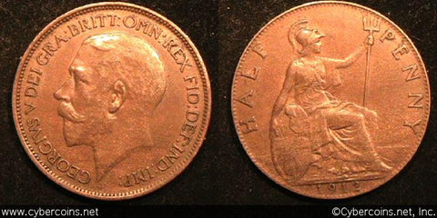 Great Britain, 1912, 1/2 Penny, AU, KM809