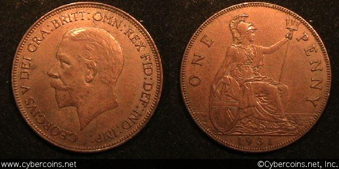 Great Britain, 1931, 1 penny,  AU, KM838