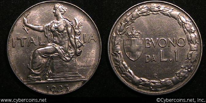 Italy, 1923, 1 lira,  XF+, KM62