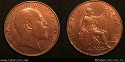 Great Britain, 1908, 1/2 Penny,  XF/AU,
