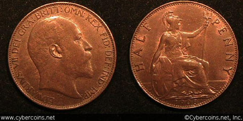 Great Britain, 1908, 1/2 Penny,  XF/AU,