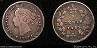 1885 large 5, Canada 5 cent, KM2, VF. Terrific
