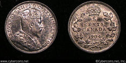 1904, Canada 5 cent, KM13, AU. Trace wear and