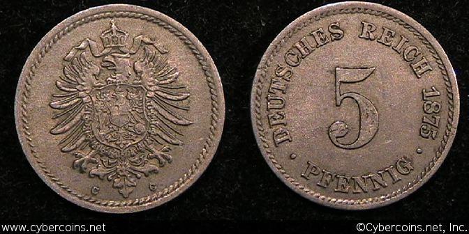 Germany, 1875C, 5 pfennig,  XF, KM3