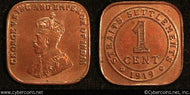 Malaysia, 1919, 1 cent, XF, KM32