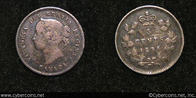 1896, Canada 5 cent, KM2, VF. Porous.