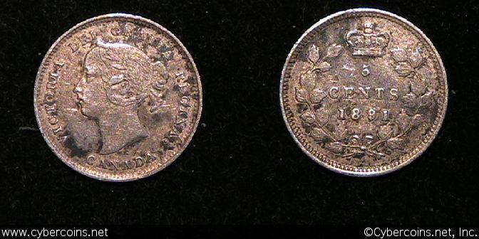 1891, Canada 5 cent, KM2, XF. Slightly mottled