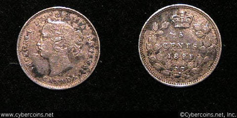 1891, Canada 5 cent, KM2, XF. Slightly mottled
