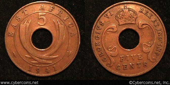 East Africa, 1941, 5 cents, VF, KM25.1