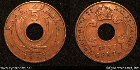 East Africa, 1941, 5 cents, VF, KM25.1