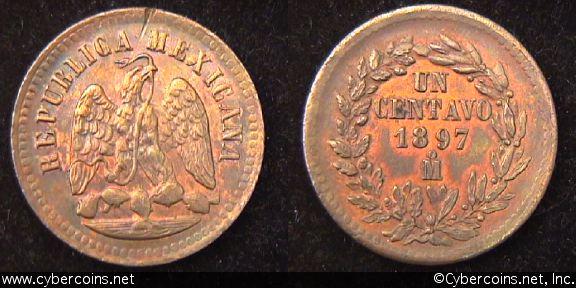 Mexico, 1897,  1 centavo, AU, KM391.6