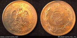 Mexico, 1925,  2 centavos, damaged UNC, KM419