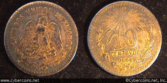 Mexico, 1909,  10 centavos, VF, KM428