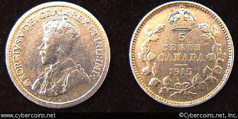 1915, Canada 5 cent, KM22, VF. Heavily cleaned.