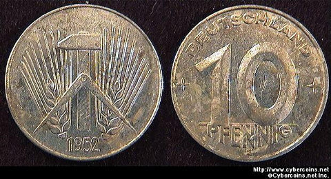 Germany, 1952E,  10 pfennig, AU, KM7