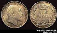 Great Britain, 1908,  6 pence,  AU, KM799