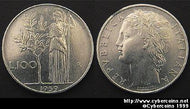 Italy, 1959,  100 lira, AU, KM96
