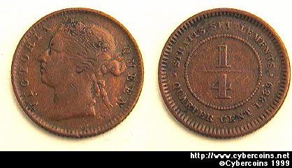 Malaysia, 1889,  1/4 cent, VF, KM15  - xf $30 - Straits Settlement