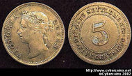Malaysia, 1896,  5 cent, AU, KM10 - Straits Settlement
