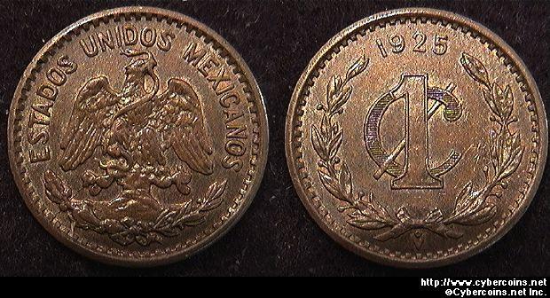 Mexico, 1925, 1 Centavo, AU, KM415 - brown