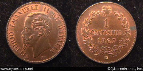 Italy, 1867M, 1 centesimo, UNC-, KM1.1