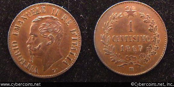 Italy, 1867M,  1 centesimo, AU, KM1.1