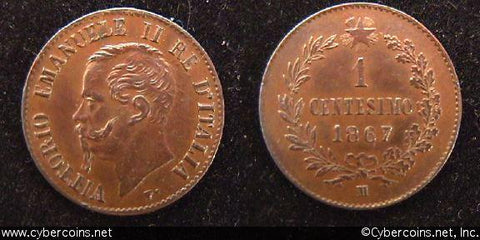 Italy, 1867M,  1 centesimo, AU, KM1.1
