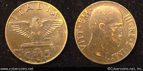 Italy, 1943,  5 Centesimi, XF, KM73a