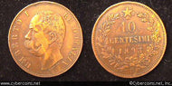 Italy, 1893, 10 centesimi,  XF, KM27.2